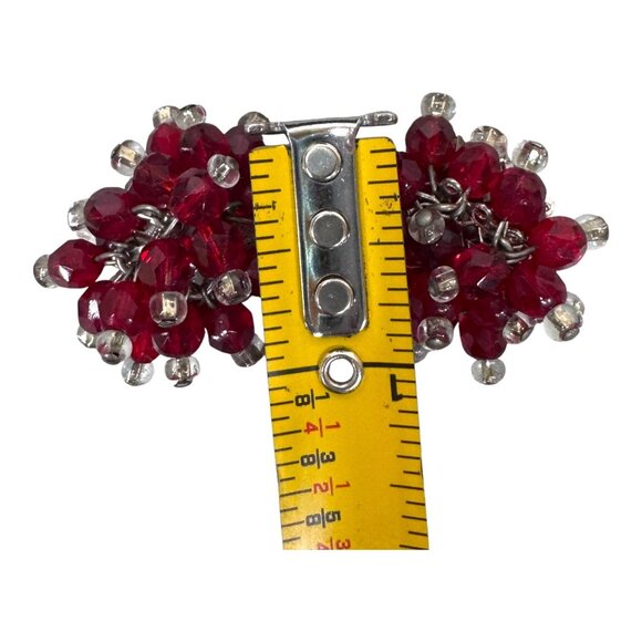 Vintage Marvella Red Bead Clip-On Earrings Faceted Beads Clear Cluster Huggie - Picture 6 of 6